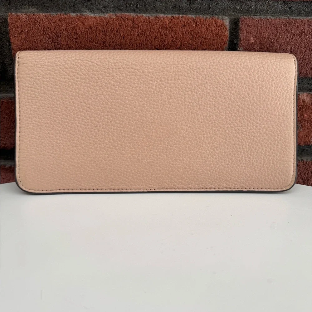 Tory Burch Cream Pebble Leather Kira Clutch with Gold Logo - Picture 4 of 10